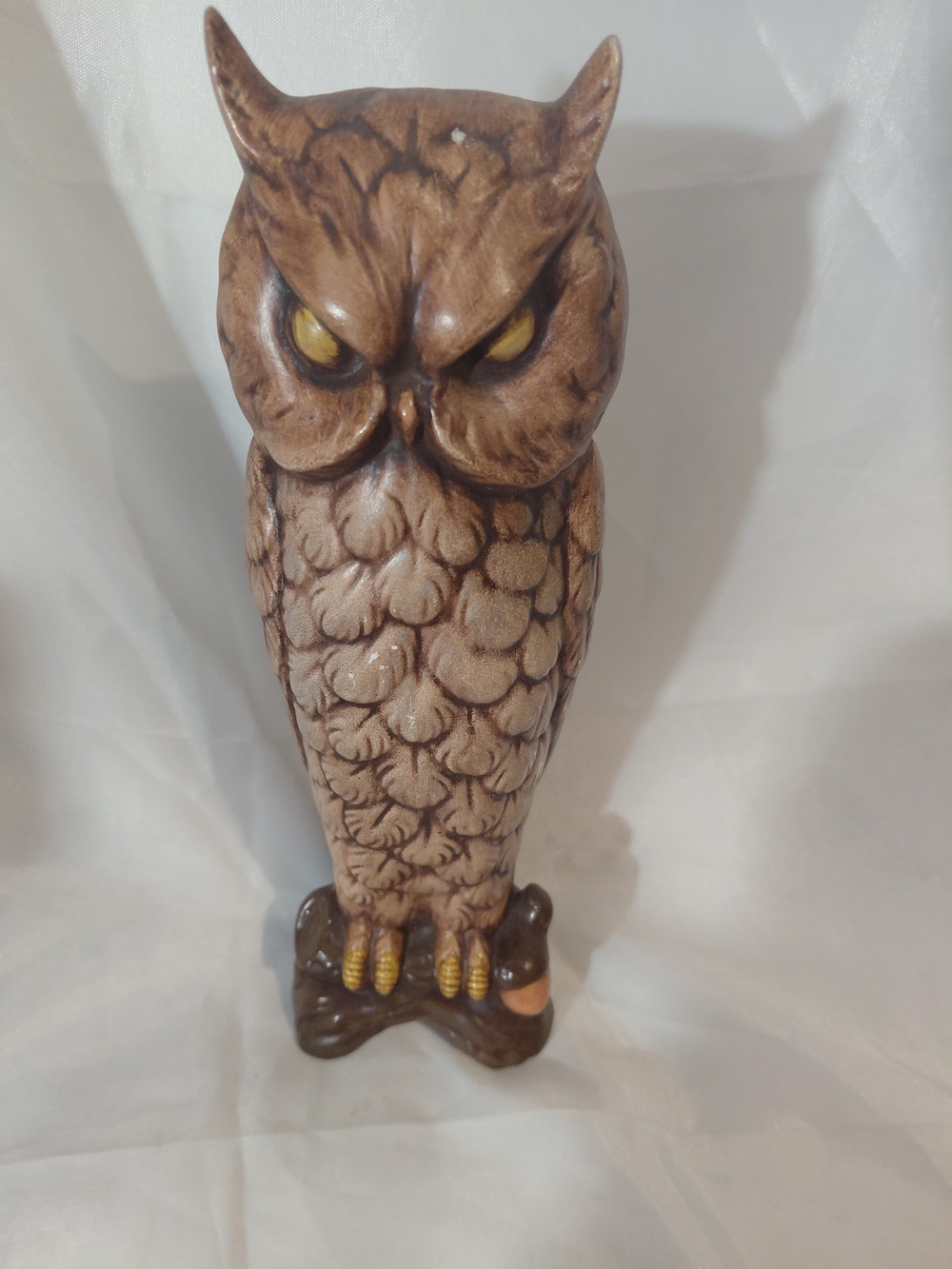 Source Unknown Brown Owl Sculpture with Yellow Eyes
